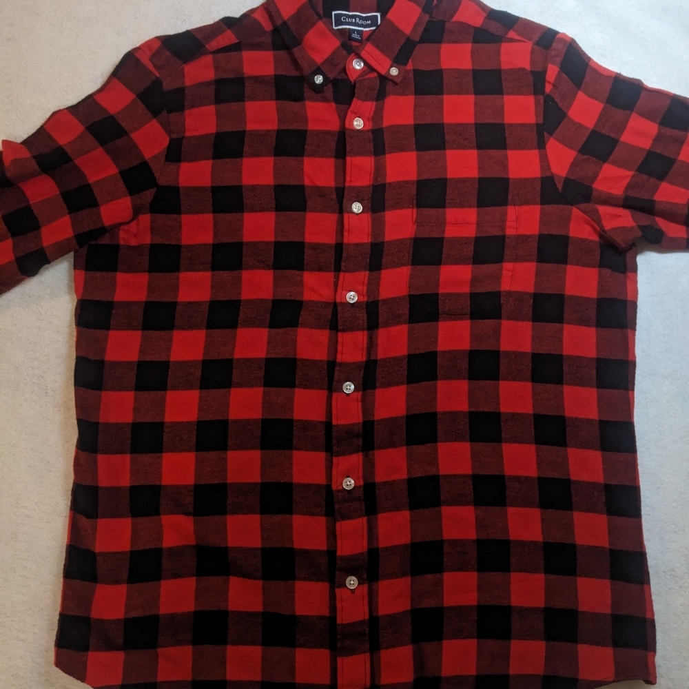 Club Room Men's Size L Red and Black Flannel Shirt